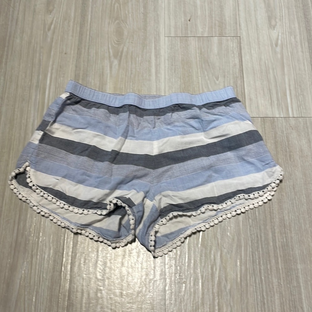 Aerie XS sleep shorts | grey white and blue stripe | elastic waistband